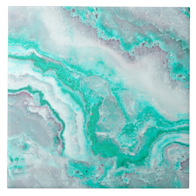 Aqua White Gemstone Agate Mineral Quartz Ceramic Tile (Front)