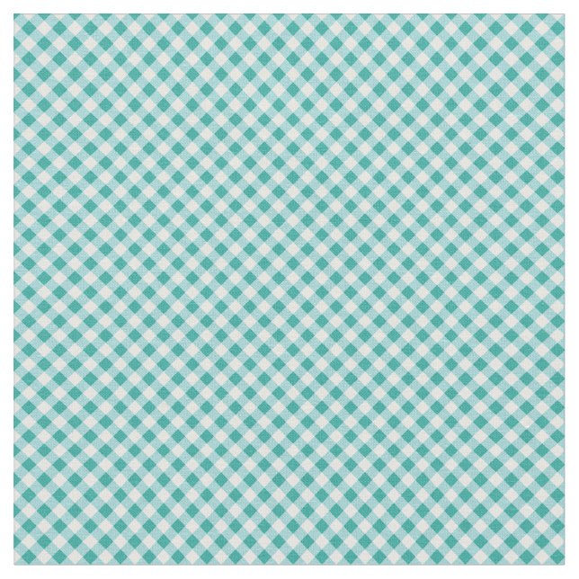 Aqua White Gingham Fabric (Close Up)