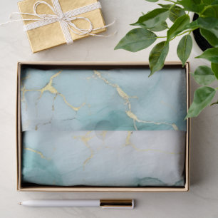 Aqua White Gold Marble Decoupage Tissue Paper