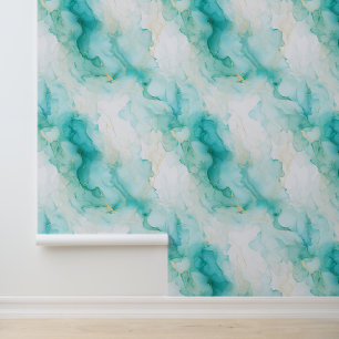 Aqua White Gold Marble Wallpaper