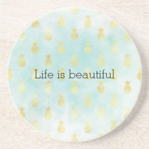 Aqua White Gold Tropical Glam Pineapples Coaster