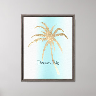 Aqua White Gold Tropical Palm Tree Canvas Print