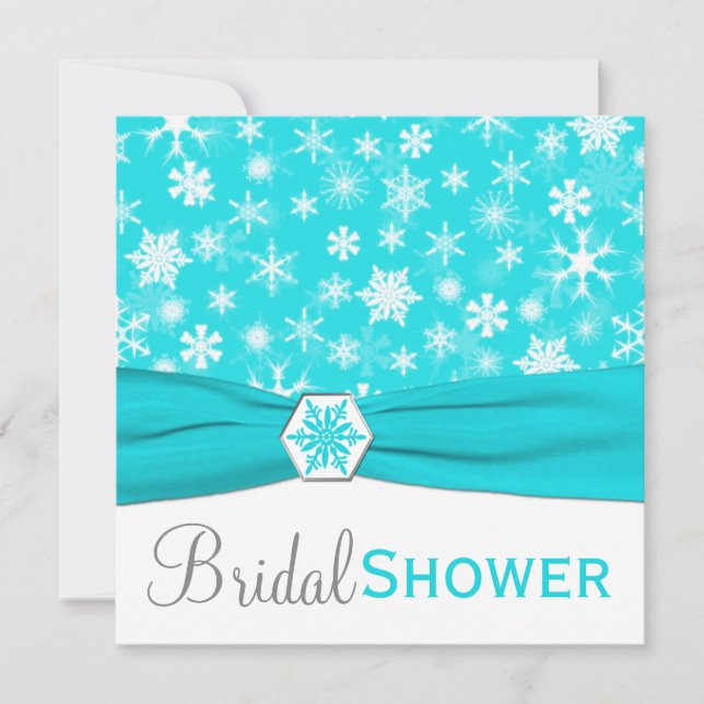 Aqua, White, Grey Snowflakes Bridal Shower Invite (Front)
