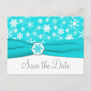 Aqua, White, Grey Snowflakes Save the Date Card