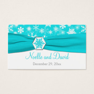 Aqua, White, Grey Snowflakes Wedding Favour Tag
