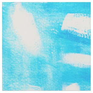 Aqua white hand painted watercolor brushstrokes fabric