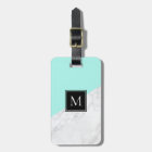 Aqua | White Marble Monogram Luggage Tag