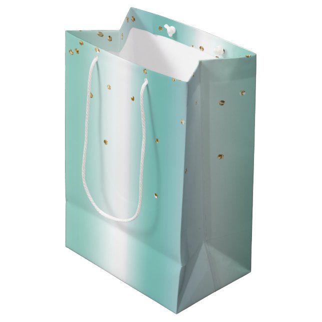 Aqua White Mint Gold Confetti Christmas Medium Gift Bag (Front Angled)