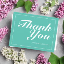 Aqua & White Modern Minimalist Thank You Postcard