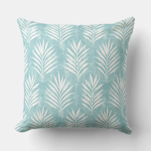 Aqua & White Palm Leaf Throw Pillow