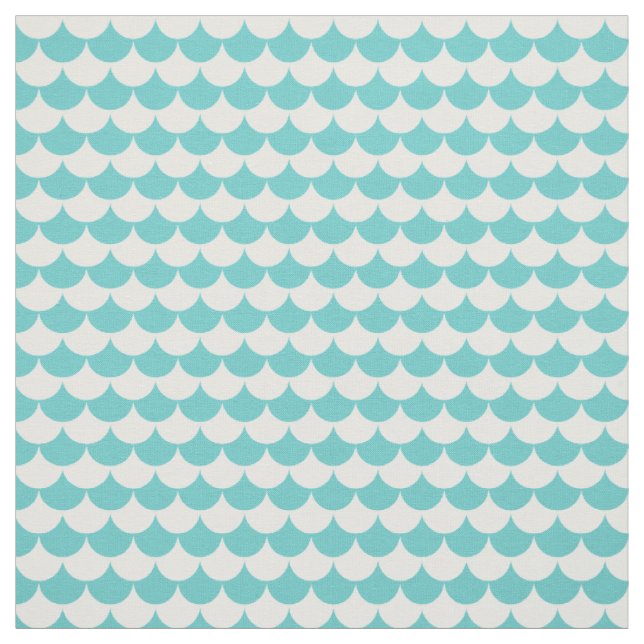 Aqua White Pattern Scales Fabric (Swatch)