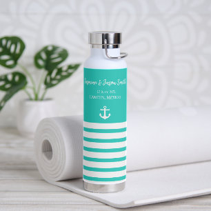 Aqua White Personalised Destination Wedding Favour Water Bottle