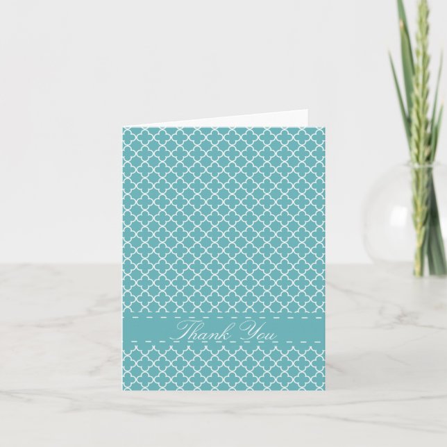 Aqua White Quatrefoil thank you (Front)