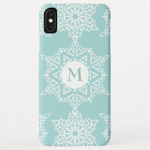 Aqua White Snowflakes Christmas Holiday Monogram iPhone XS Max Case