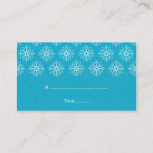 Aqua + white snowflakes winter wedding place card
