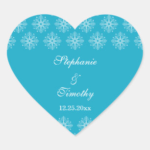 Aqua + white snowflakes winter wedding stickers