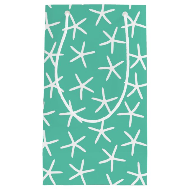 Aqua white starfish small gift bag (Front)