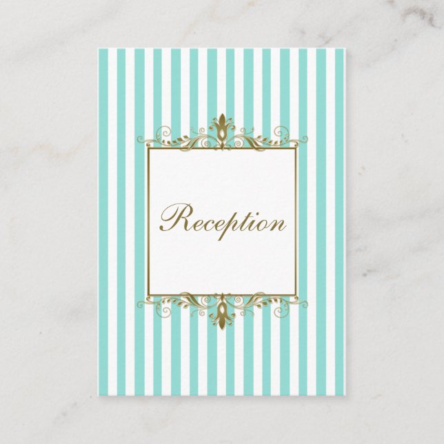 Aqua, White Stripes Gold Scrolls Enclosure Card (Front)