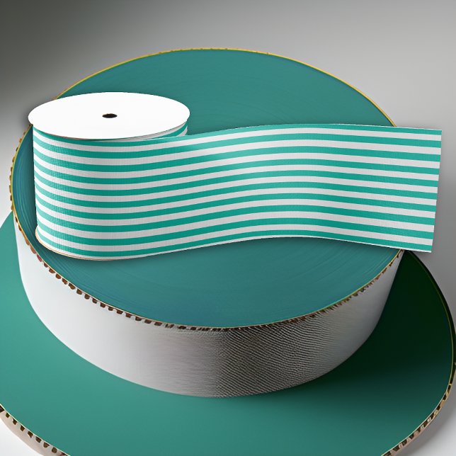 Aqua-White Stripes Pattern Grosgrain Ribbon (Creator Uploaded)