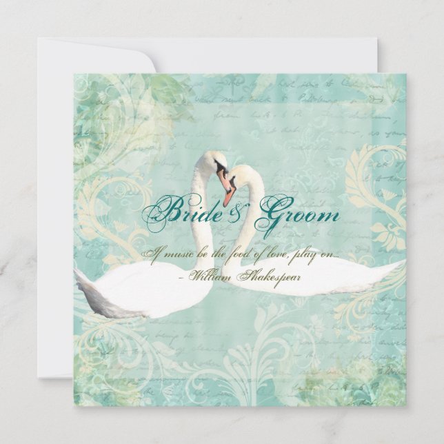 Aqua white vintage engagement bird invitation (Front)