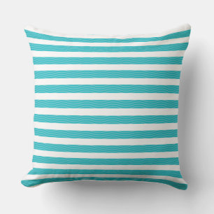 Aqua   White Waves Stripes Beach Style Pattern Cushion