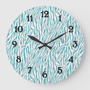 Aqua White Zebra Print Large Clock