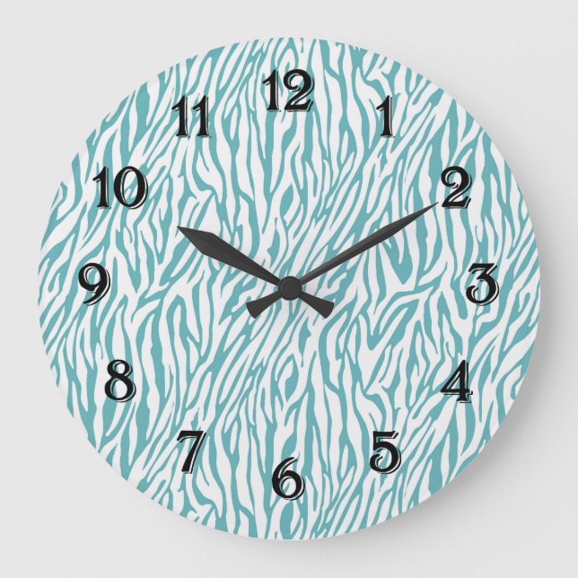 Aqua White Zebra Print Large Clock (Front)