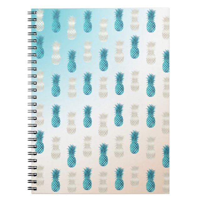 Aqua WhiteTropical Glam Pineapples   Notebook (Front)