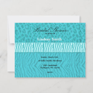 Aqua Wild Animal Print Bridal Shower Invitation