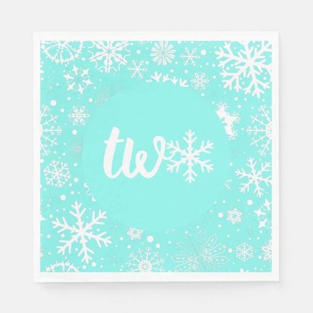 Aqua Winter Second Birthday Snowflake  Napkin (Front)