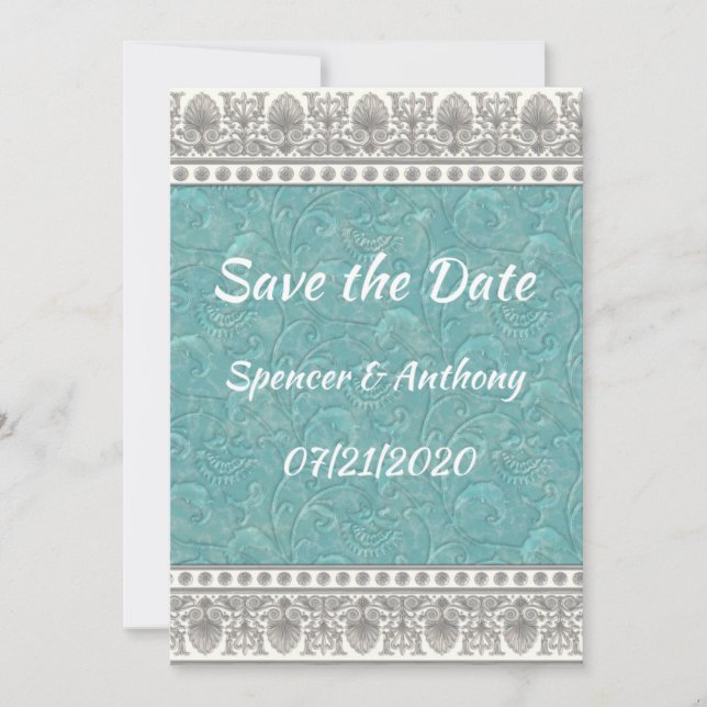 Aqua with Texture Look Save The Date (Front)