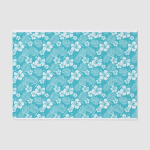 AQUA WITH TROPICAL WHITE HIBISCUS FLOWERS TISSUE PAPER