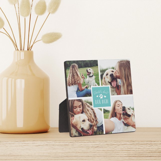 Aqua | World's Best Dog Mom Photo Collage Plaque (Creator Uploaded)