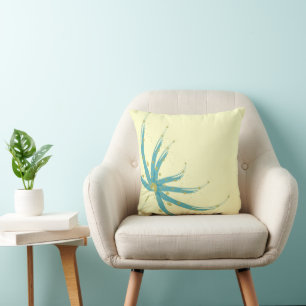 Aqua Yellow and Chartreuse  Modern Floral Pillow