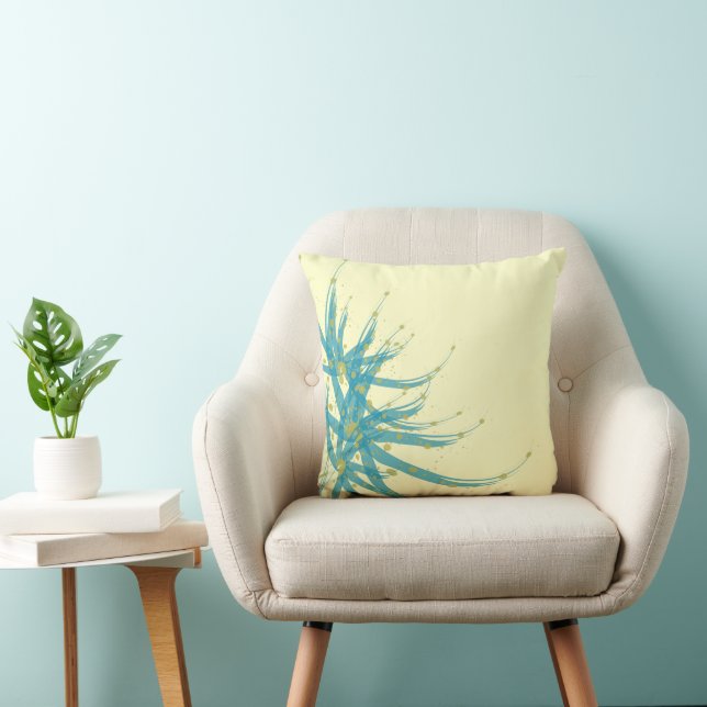 Aqua Yellow and Chartreuse  Modern Floral Pillow (Chair)
