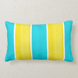 Aqua Yellow Cabana Stripes Throw Pillow
