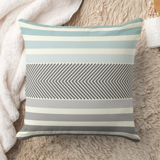 Aqua Yellow Grey Reversible Arrow Herringbone Cushion (Blanket)