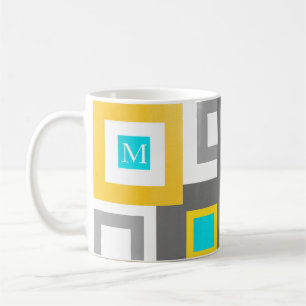 Aqua Yellow Grey White Geometric Colour Block Coffee Mug