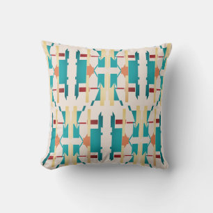 Aqua Yellow Red Beige Southwest Look Large Mosaic Cushion