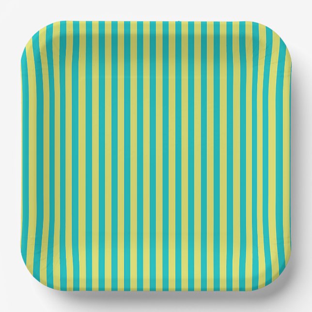 Aqua + Yellow Stripes  Paper Plate (Front)
