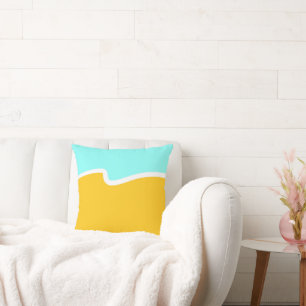 Aqua Yellow Wave Colour Block Cushion