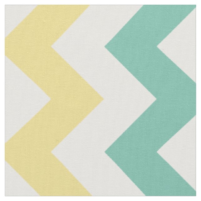 Aqua, Yellow, White Chevron Stripe Fabric (Close Up)