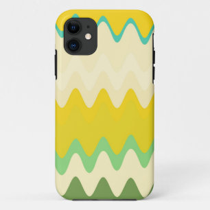 Aqua Yellow White Wavy Stripes Pattern iPhone 11 Case