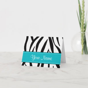 Aqua Zebra Print Note Cards Personalised