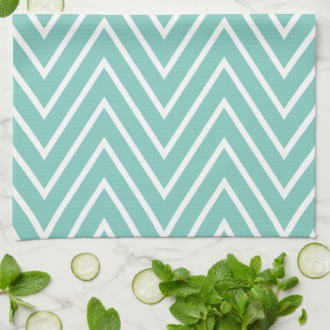 Aqua ZigZag Chevrons Pattern {pick your colour} Tea Towel (Folded)