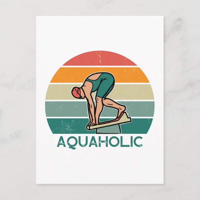 Aquaholic swimming girl sunset graphic birthday postcard (Front)