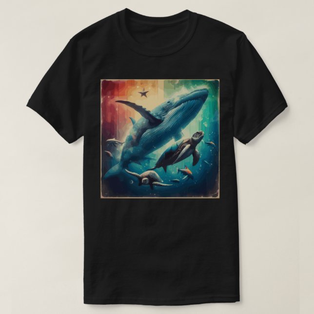 Aquaic Spectrum Sea Life Retro T-Shirt (Design Front)