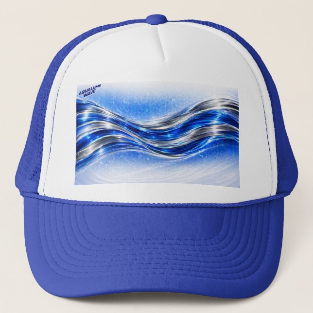 Aqualume Flow  – Blue Silver Wave Energy Mug Trucker Hat (Front)