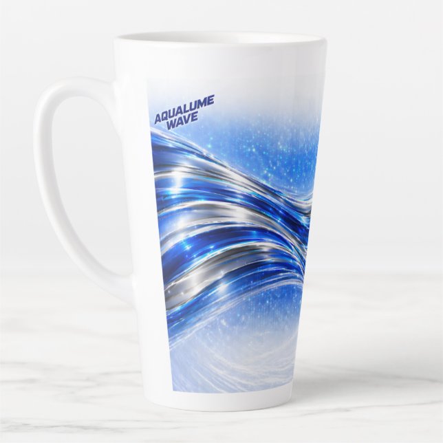 Aqualume Flow Shirt – Blue Silver Wave Energy Desi Latte Mug (Left)