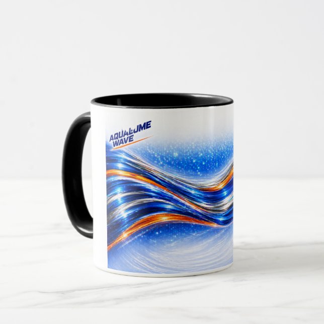 Aqualume Wave Shirt – Blue Orange Abstract Flow De Mug (Front Left)